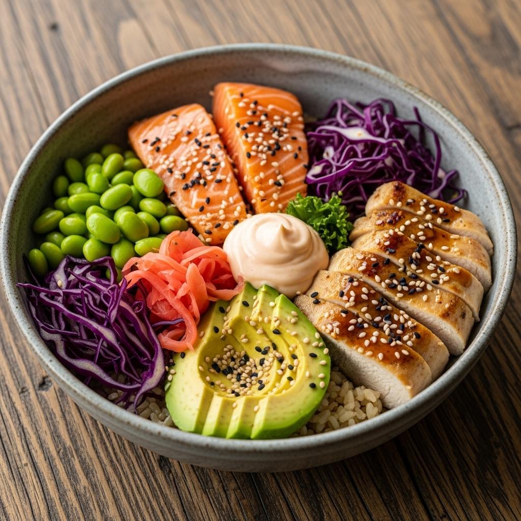 Hähnchen Tofu und Lachs Proteinquellen