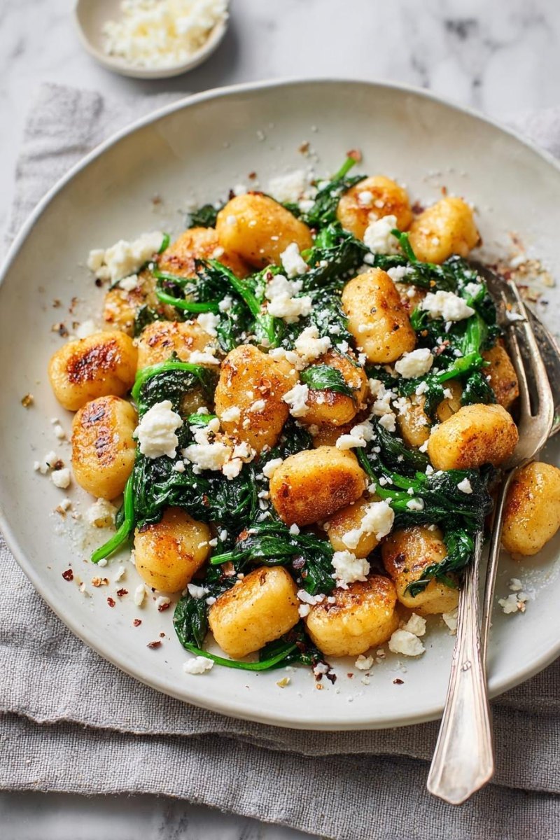 Goldbraune Gnocchi mit Feta Nahaufnahme