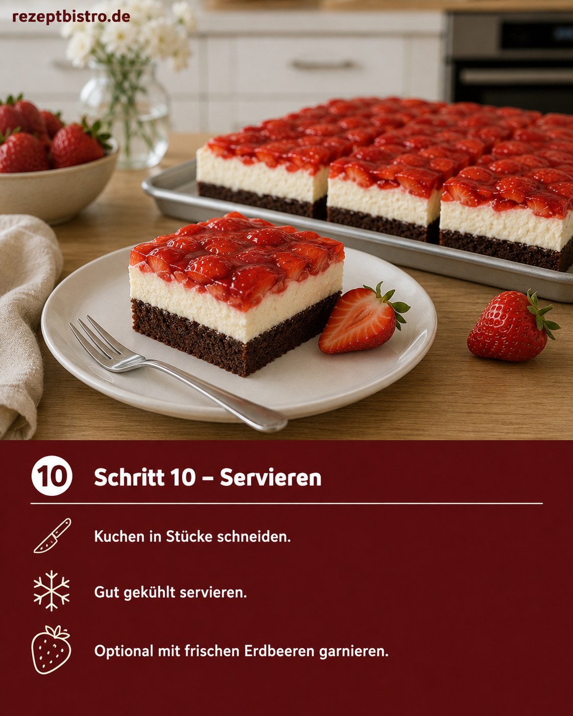 Erdbeer - Mascarpone - Schnitten - Kuchen Ohne Backen, Ganz