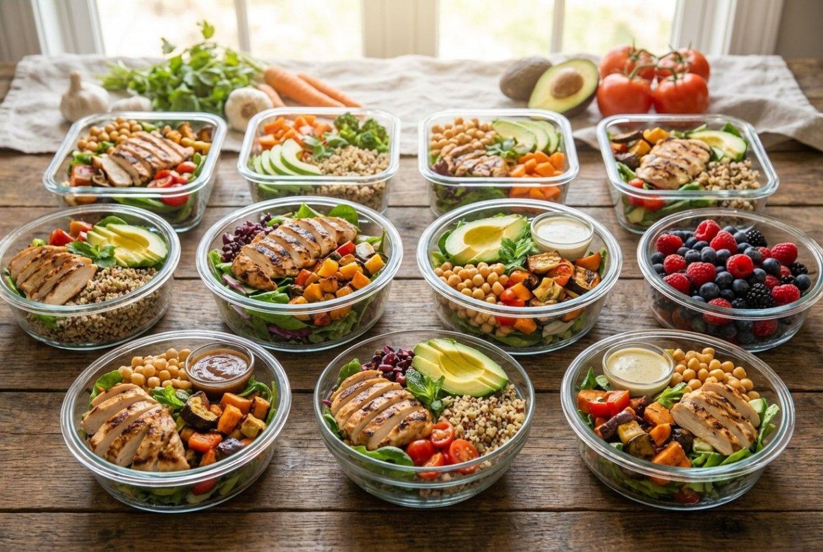 Vorbereitete Protein Bowls im Behälter