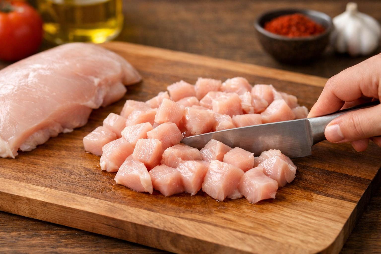 Geschnittenes Hähnchen auf Brett