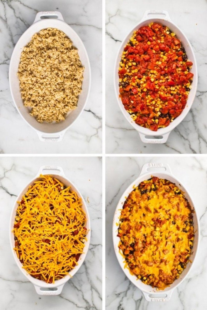 Burrito Bake Schichten in Auflaufform