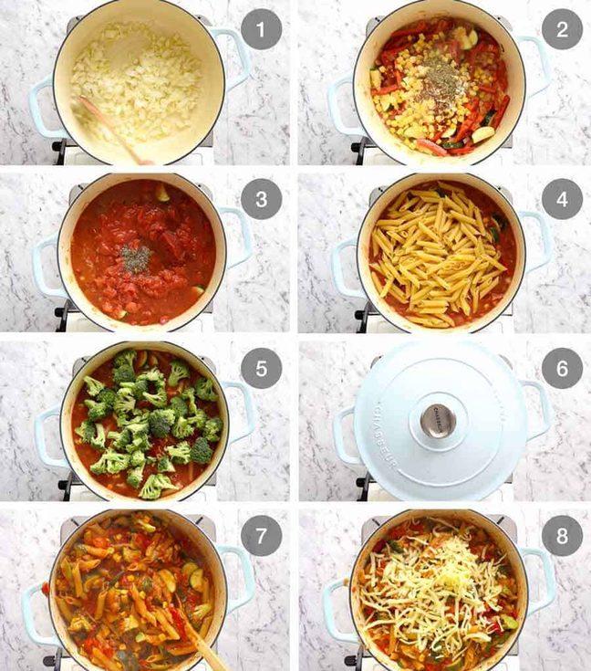 Schritte der One Pot Pasta Zubereitung