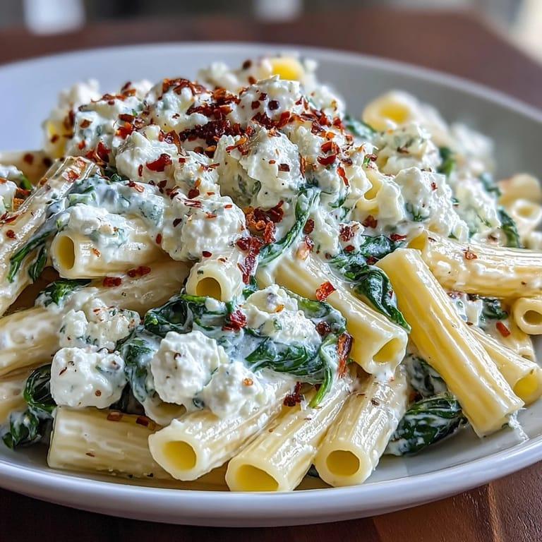 Cremige Pasta mit Feta und Spinat