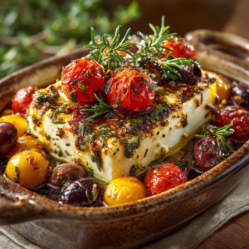 Goldbrauner Feta mit Kräutern